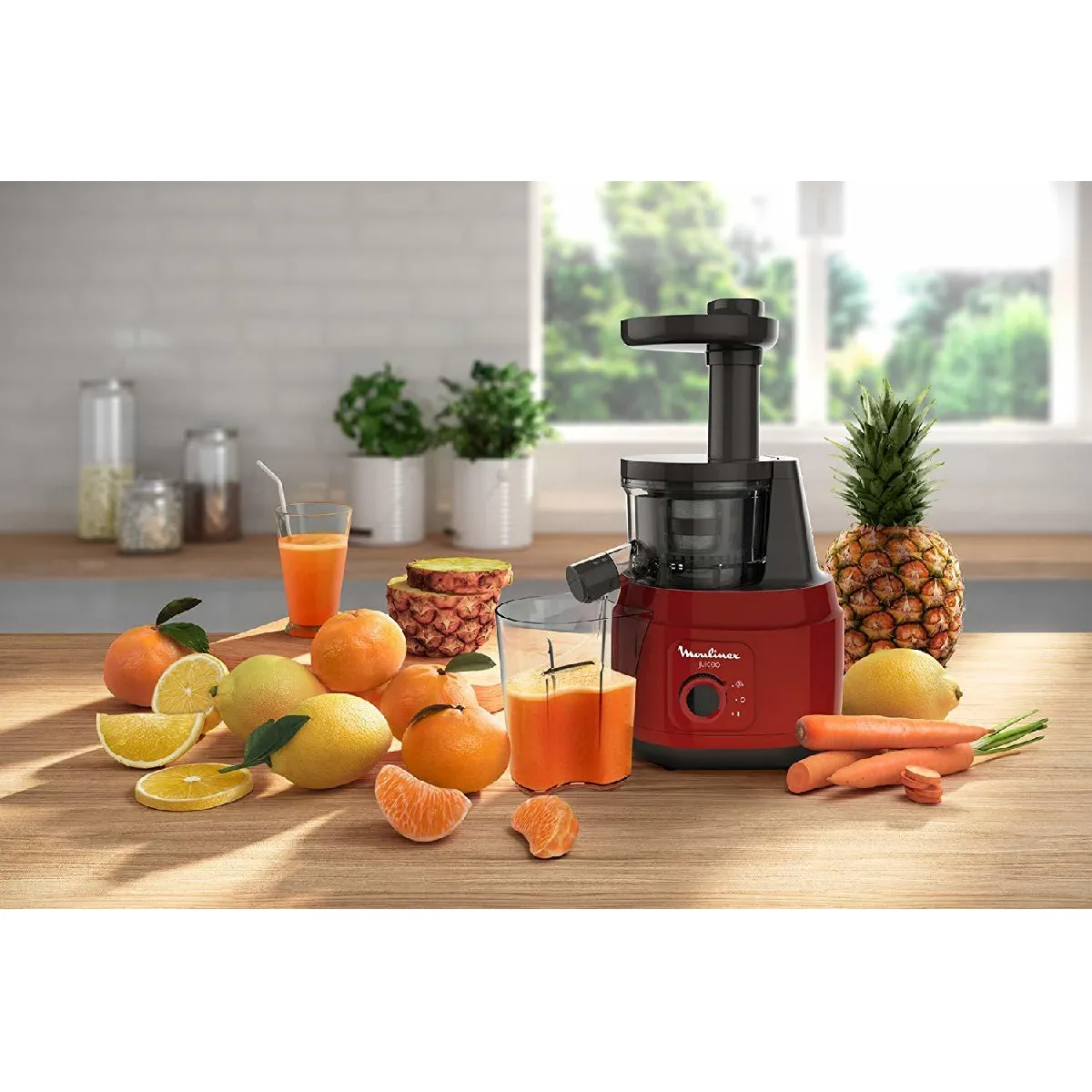 MOULINEX Extracteur de jus pour Fruits et L&eacute;gumes 80 tours/minute 150W rouge noir 