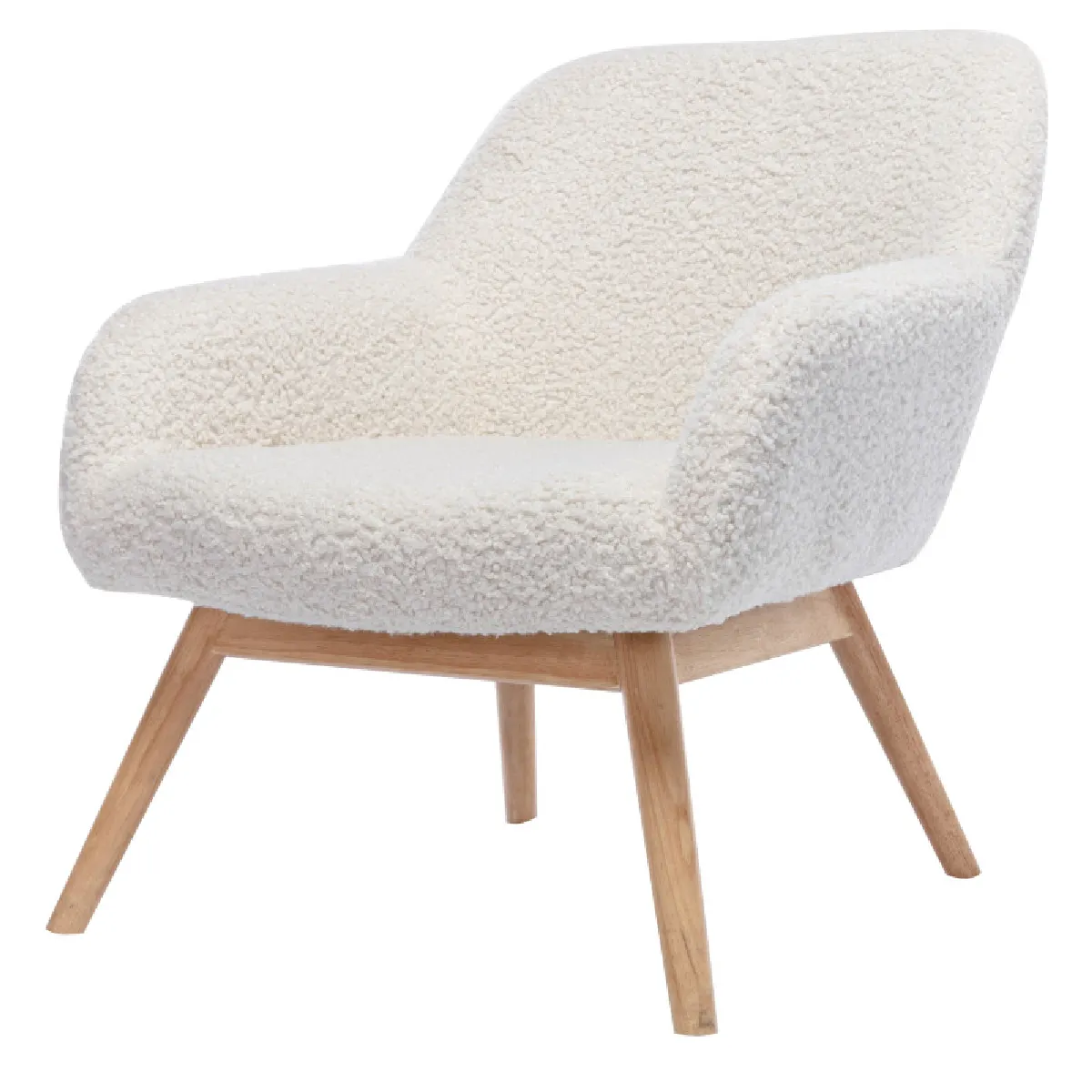 MALMO-Fauteuil en bois naturel et tissu bouclé écru MALMO-Fauteuil en bois naturel et tissu bouclé écru
