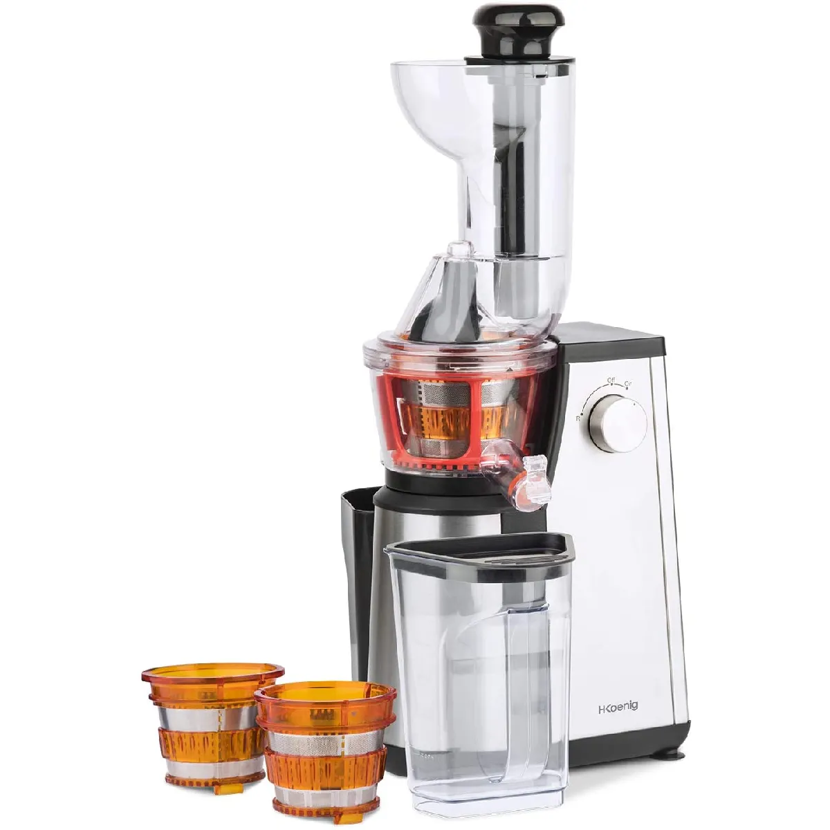 Extracteur de Jus de Fruits et Légumes vertical GSX24 H.Koenig Centrifugeuse Vitamin + sans BPA 82 mm Large Bouche 3 tamis pour jus fin ou épais et sorbet Pression douce 50 tours - vue 8