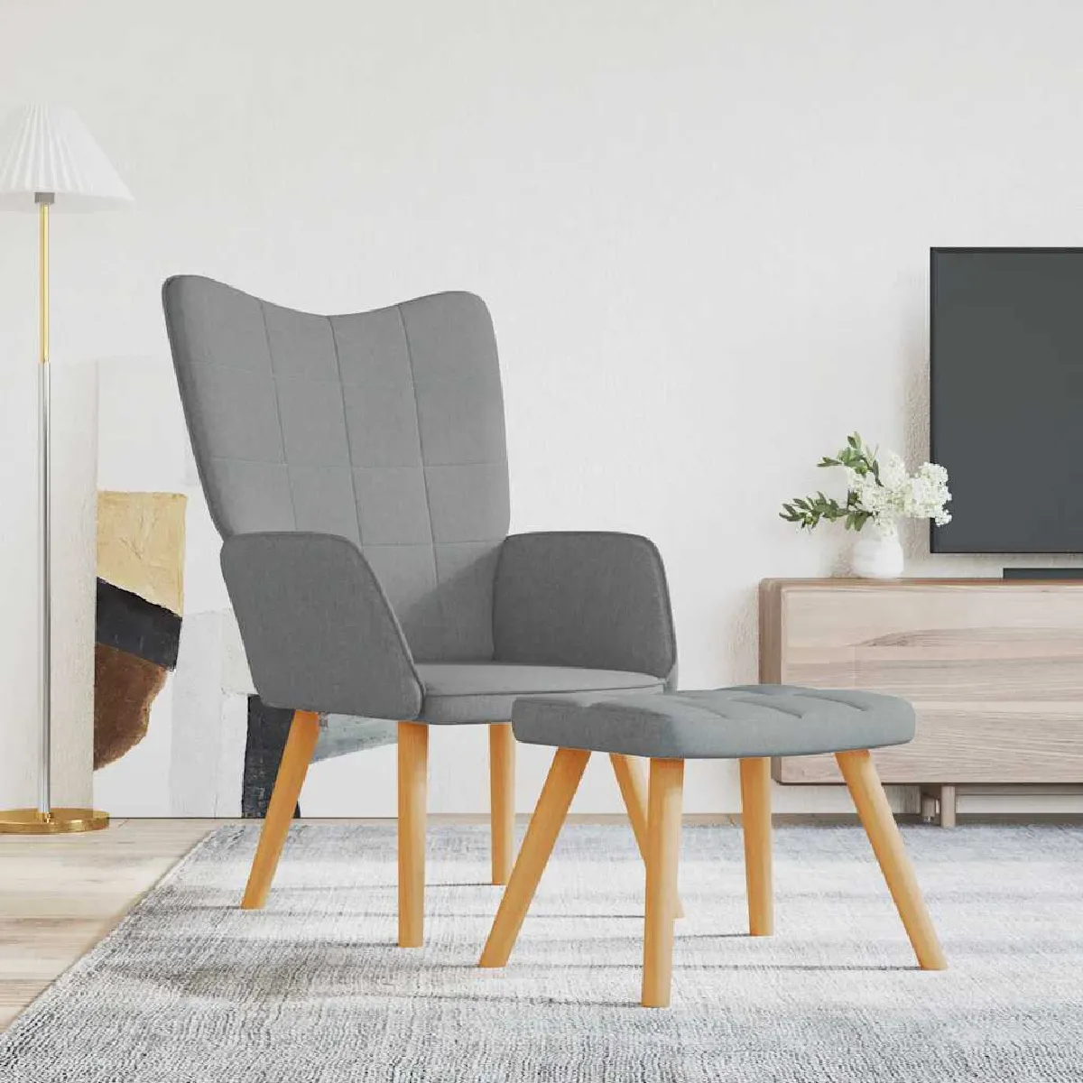 Non Communiqué Gris Vidaxl Relaxstoel Met Voetenbank Tissu Clair - Image 3