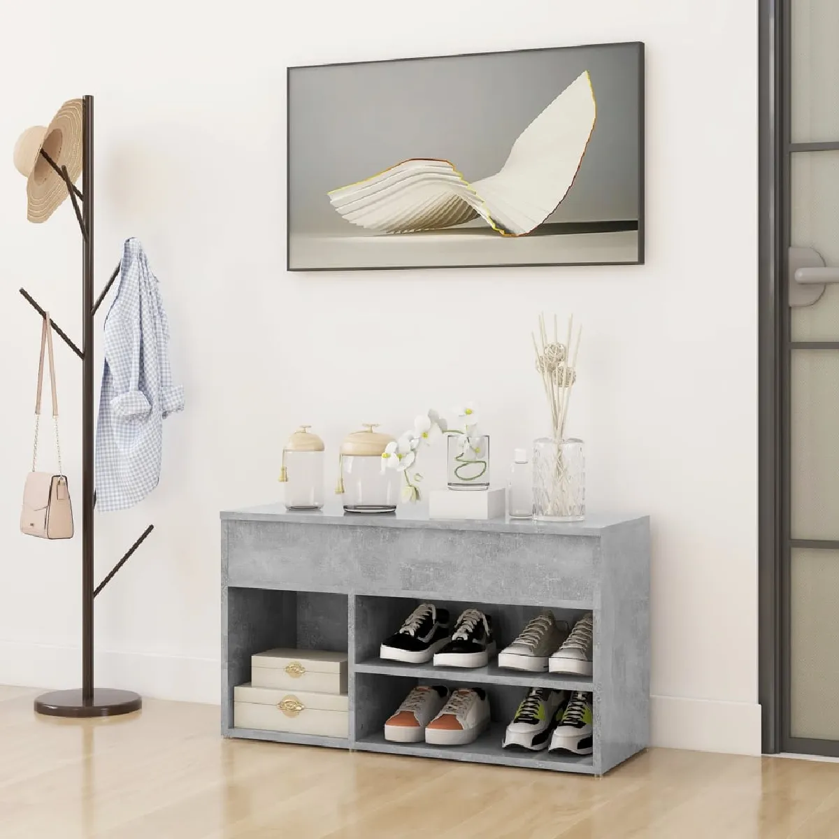 vidaXL Banc à chaussures - Gris béton