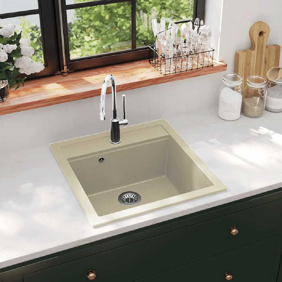VIDAXL  Evier Granit Beige Seul Lavabo
