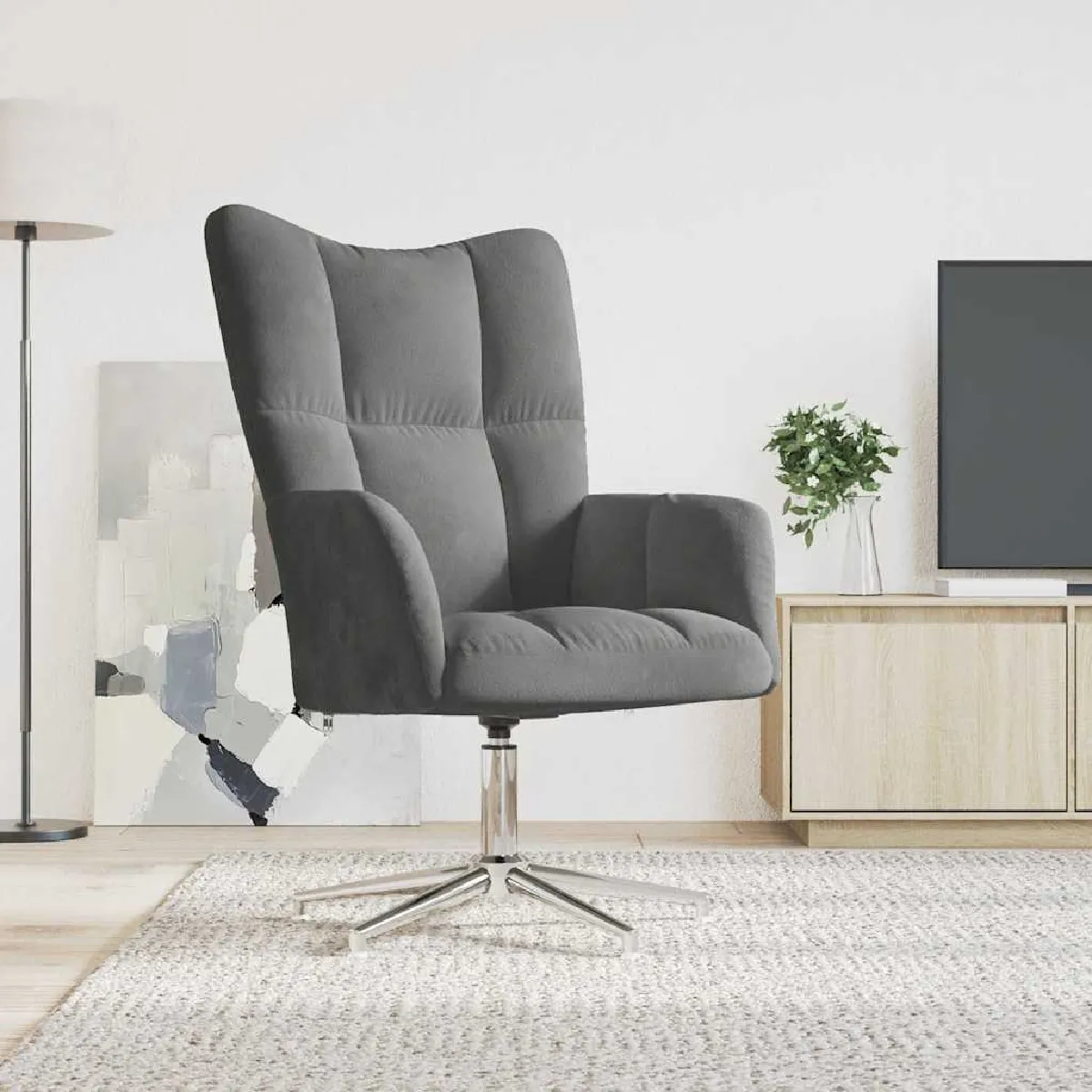 vidaXL Chaise de relaxation Velours Crème - vue 7