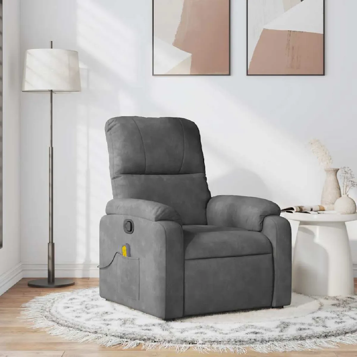 Vidaxl Gris Fauteuil Inclinable De Massage - Microfibre Foncé