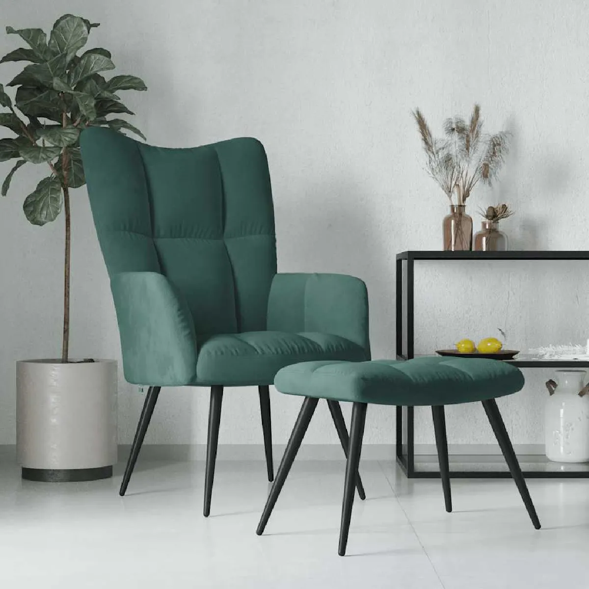 Vidaxl Vert Chaise De Relaxation Avec Tabouret Foncé