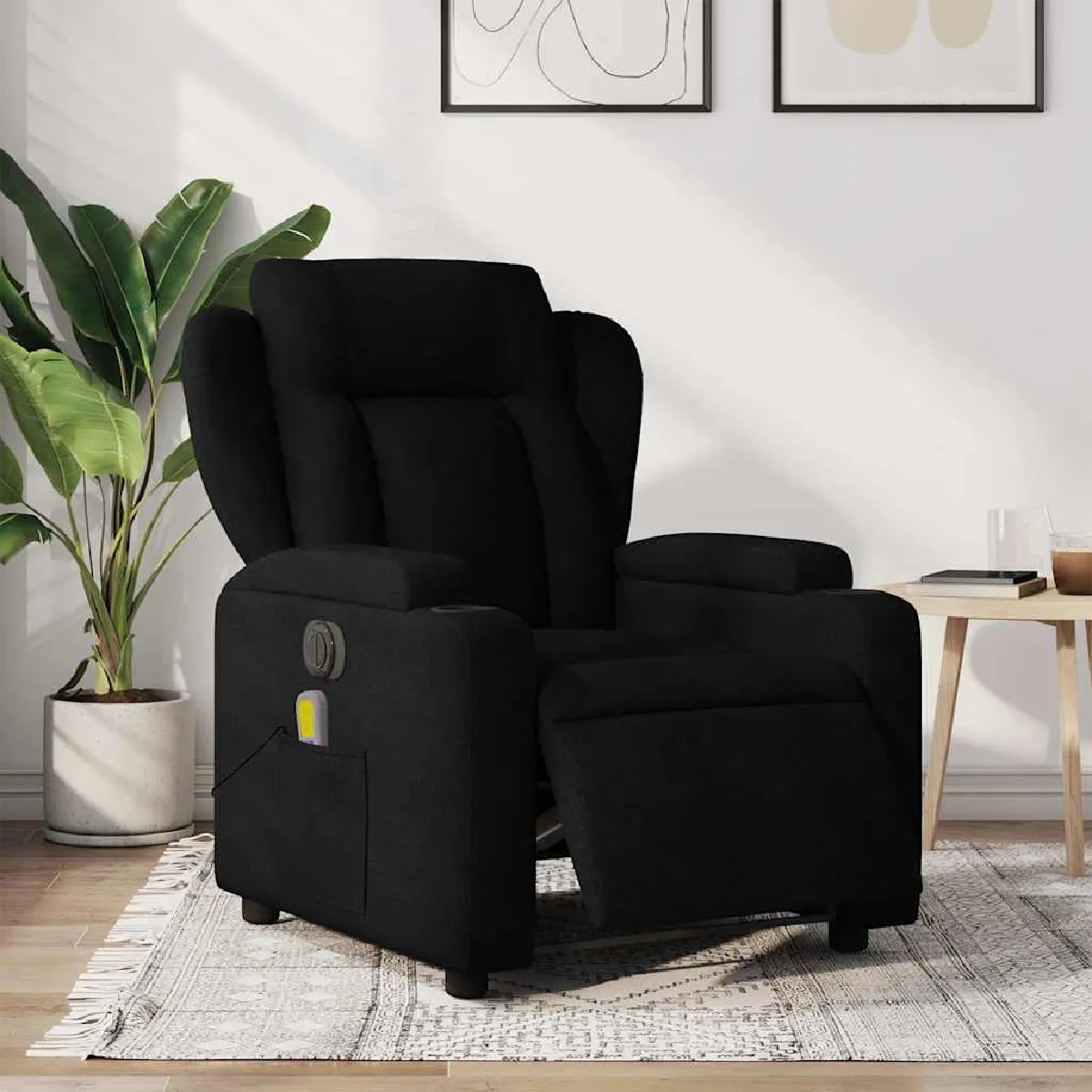 Non Communiqué Noir Vidaxl Fauteuil De Massage, Relaxation Électrique Réglable Tissu - Image 3