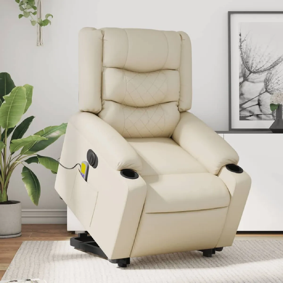 vidaXL Fauteuil de massage Crème Similicuir - vue 2