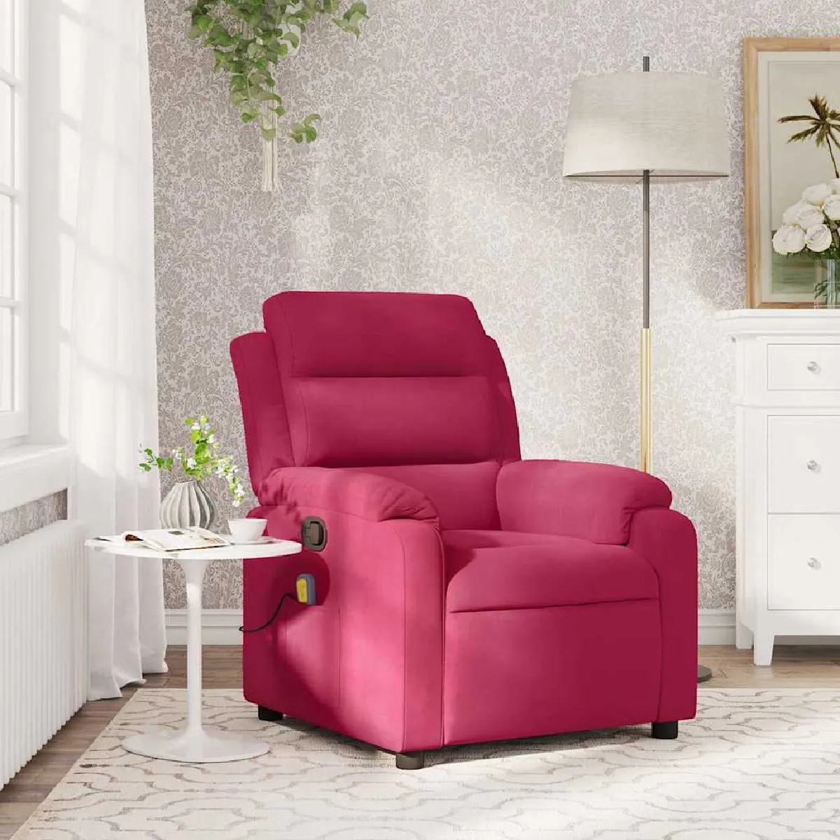 VIDAXL - Fauteuil de massage - Fauteuil de relaxation - Velours - Bordeaux - Image 3