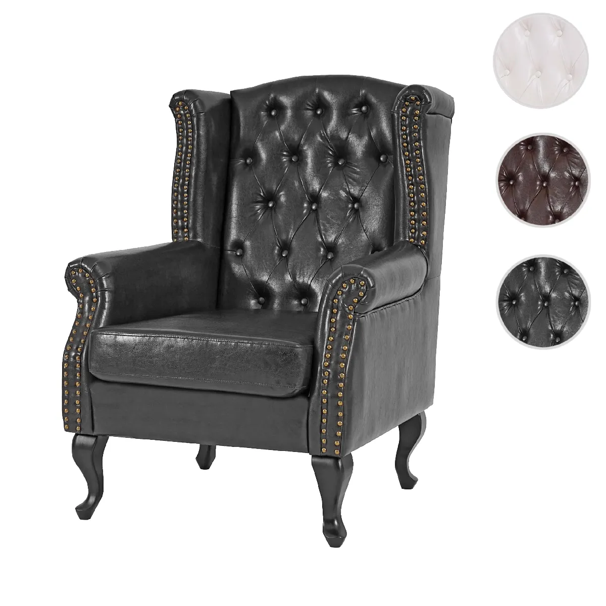 Mendler Fauteuil Chesterfield similicuir - Noir