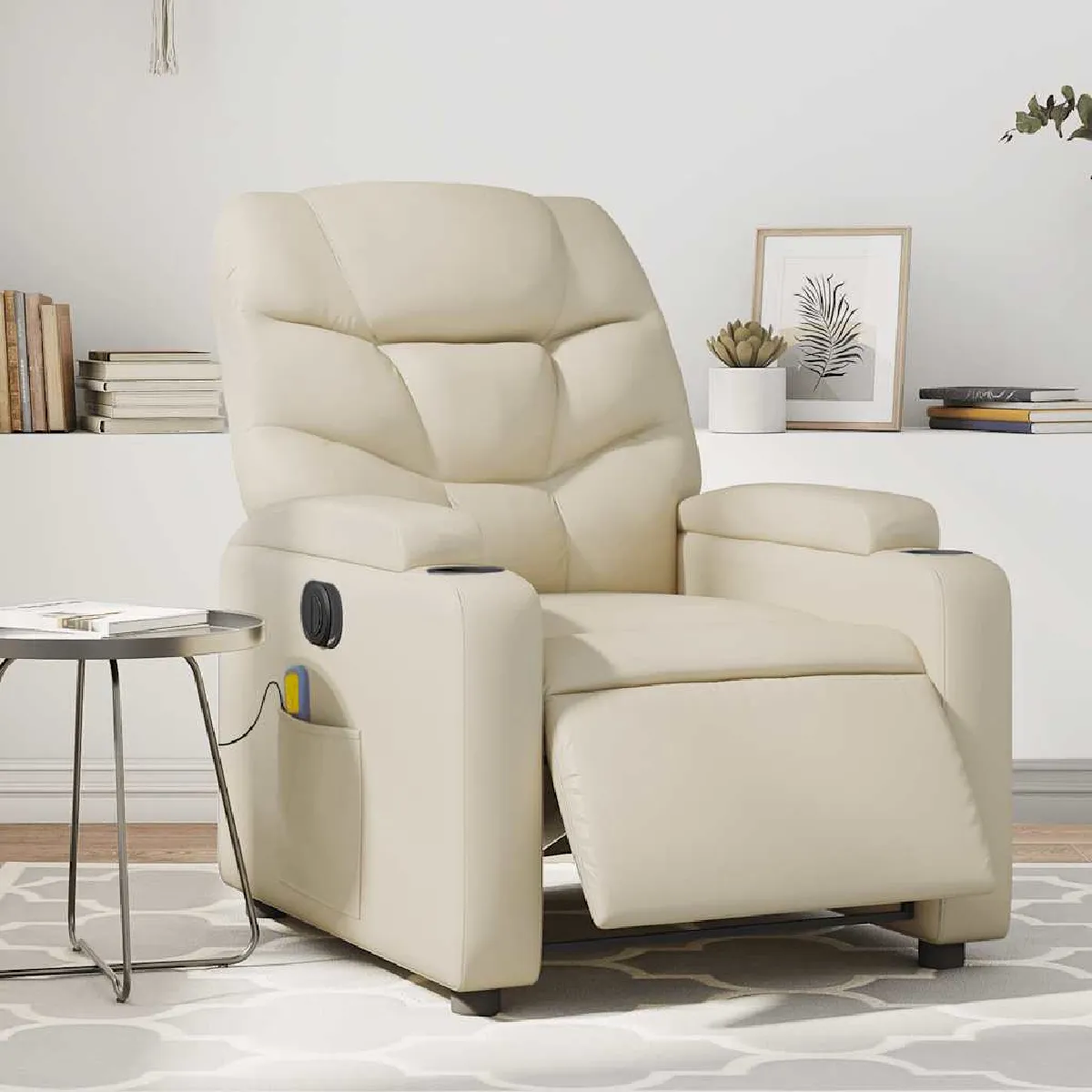 vidaXL Fauteuil de massage inclinable Crème - vue 2