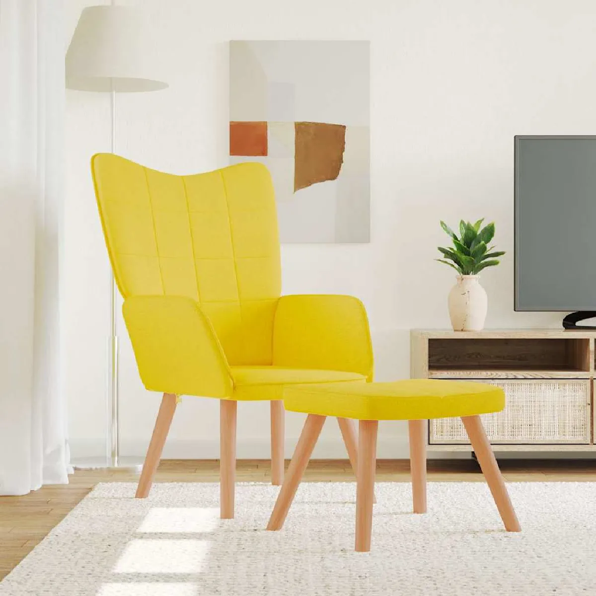 Vidaxl Jaune Chaise De Relaxation Moutarde Avec Tabouret