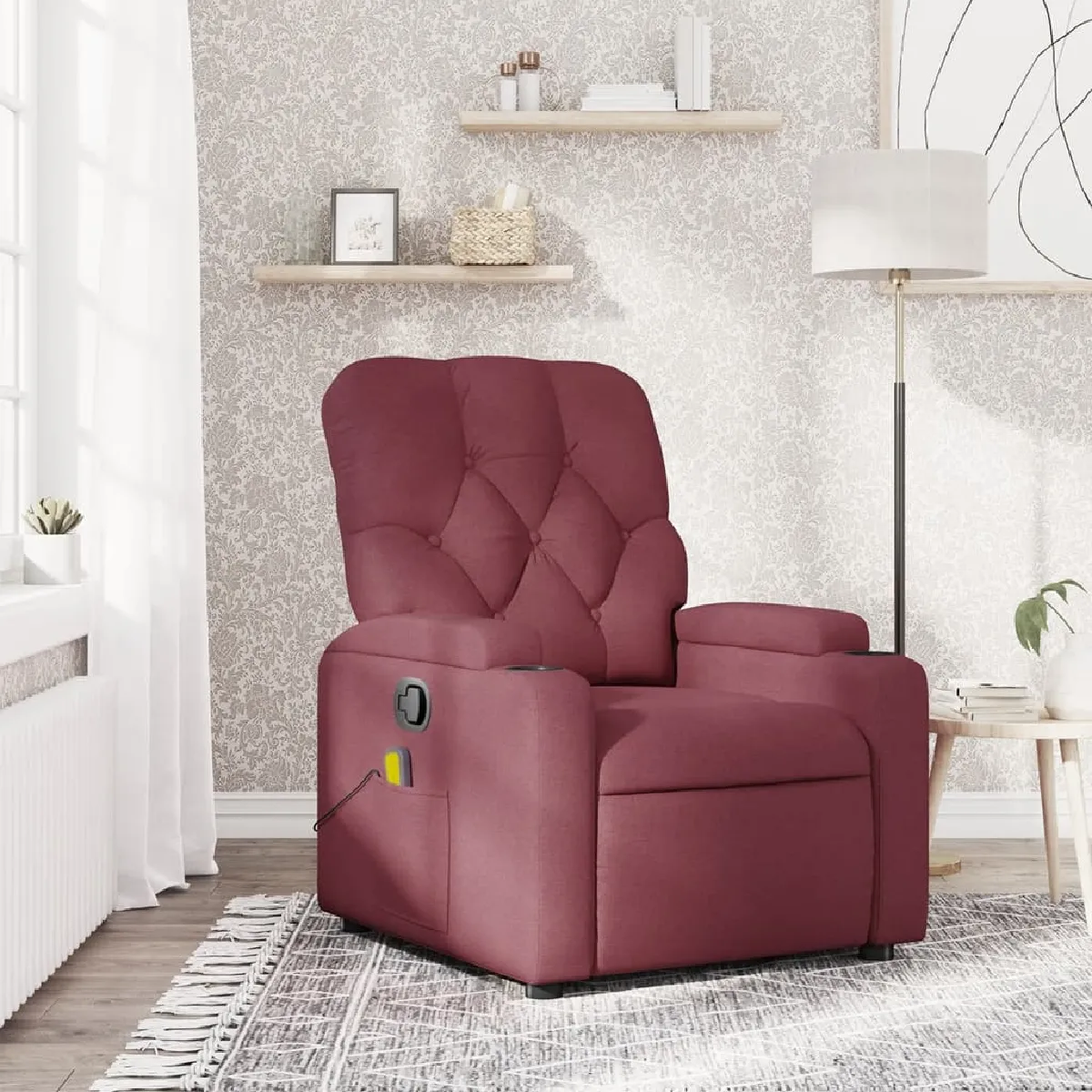vidaXL Fauteuil de massage inclinable rouge bordeaux tissu