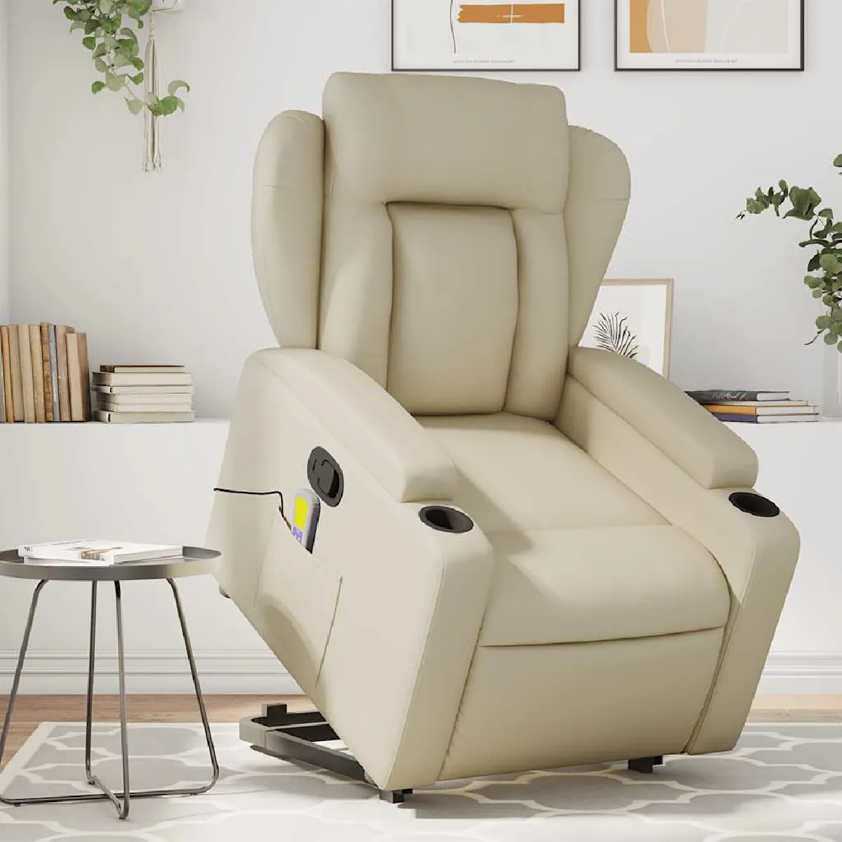 vidaXL - Fauteuil inclinable de massage - Similicuir - Crème - Image 2