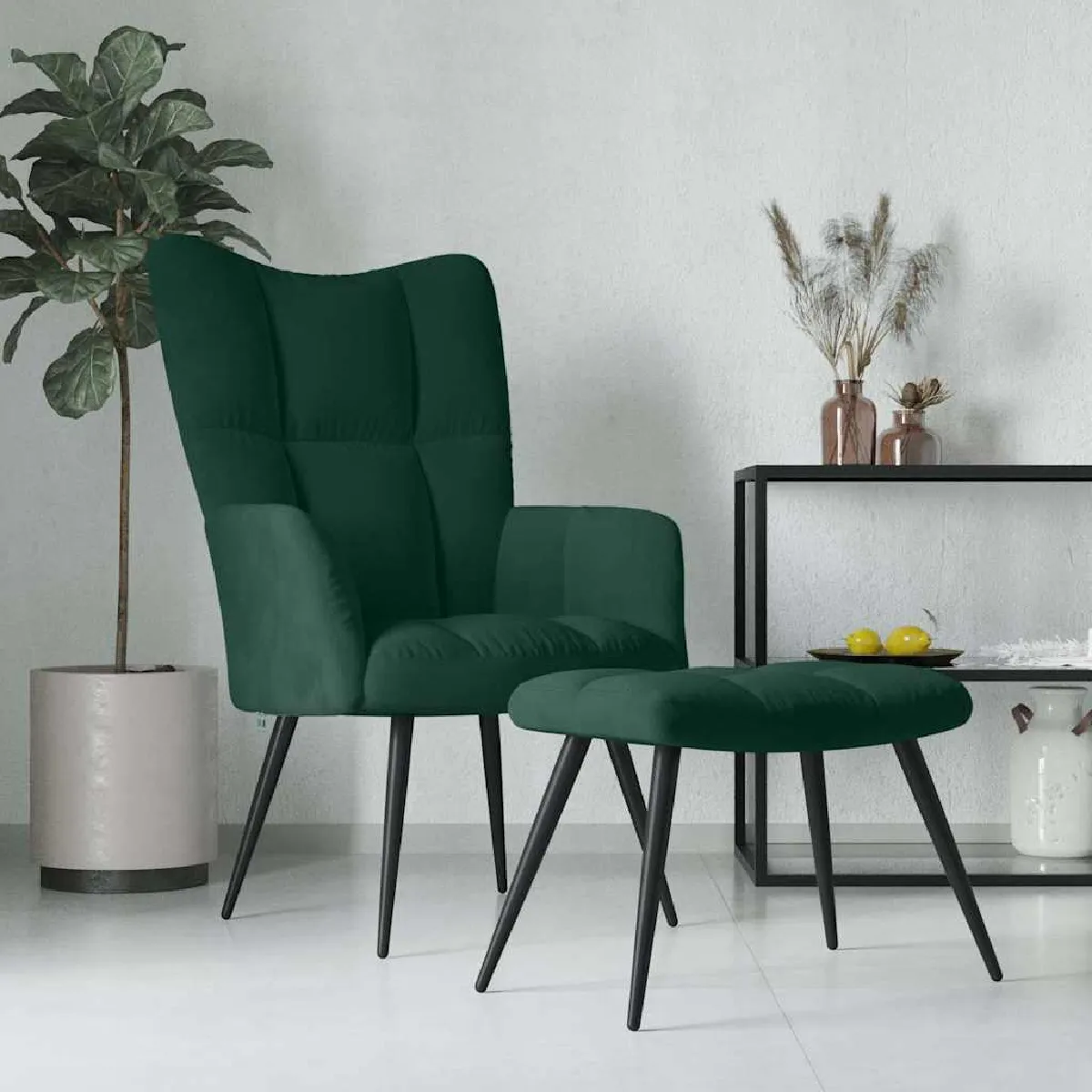 Non Communiqué Vert Vidaxl Relaxstoel Met Voetenbank Velours Foncé - Image 3