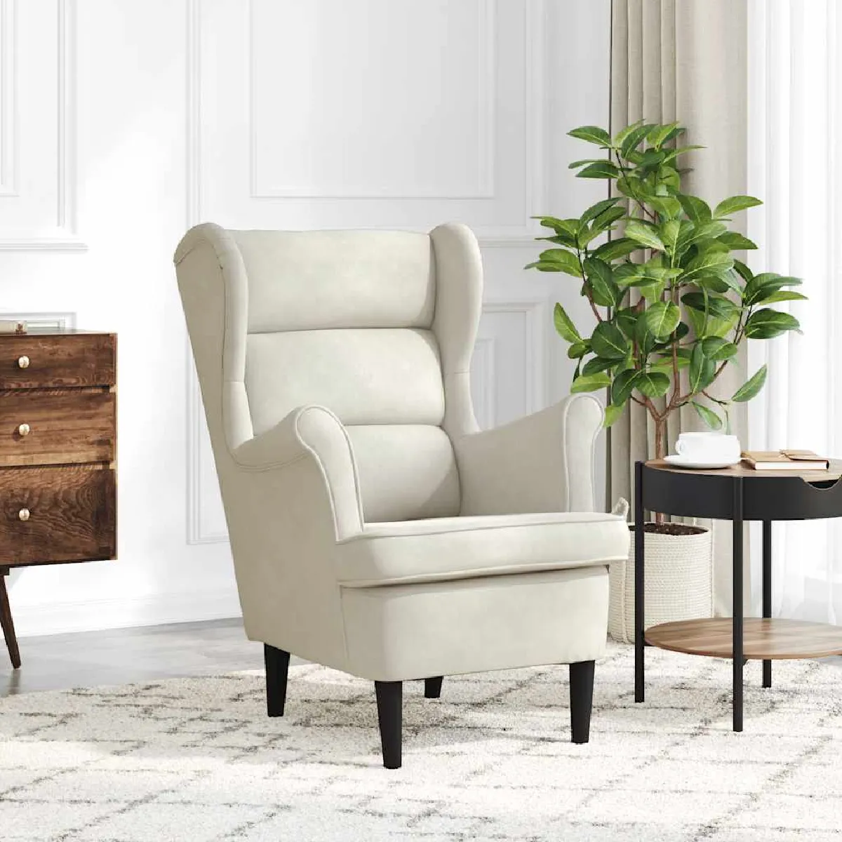 Non Communiqué Blanc Crème Vidaxl Fauteuil Velours Crãmewit - Image 2