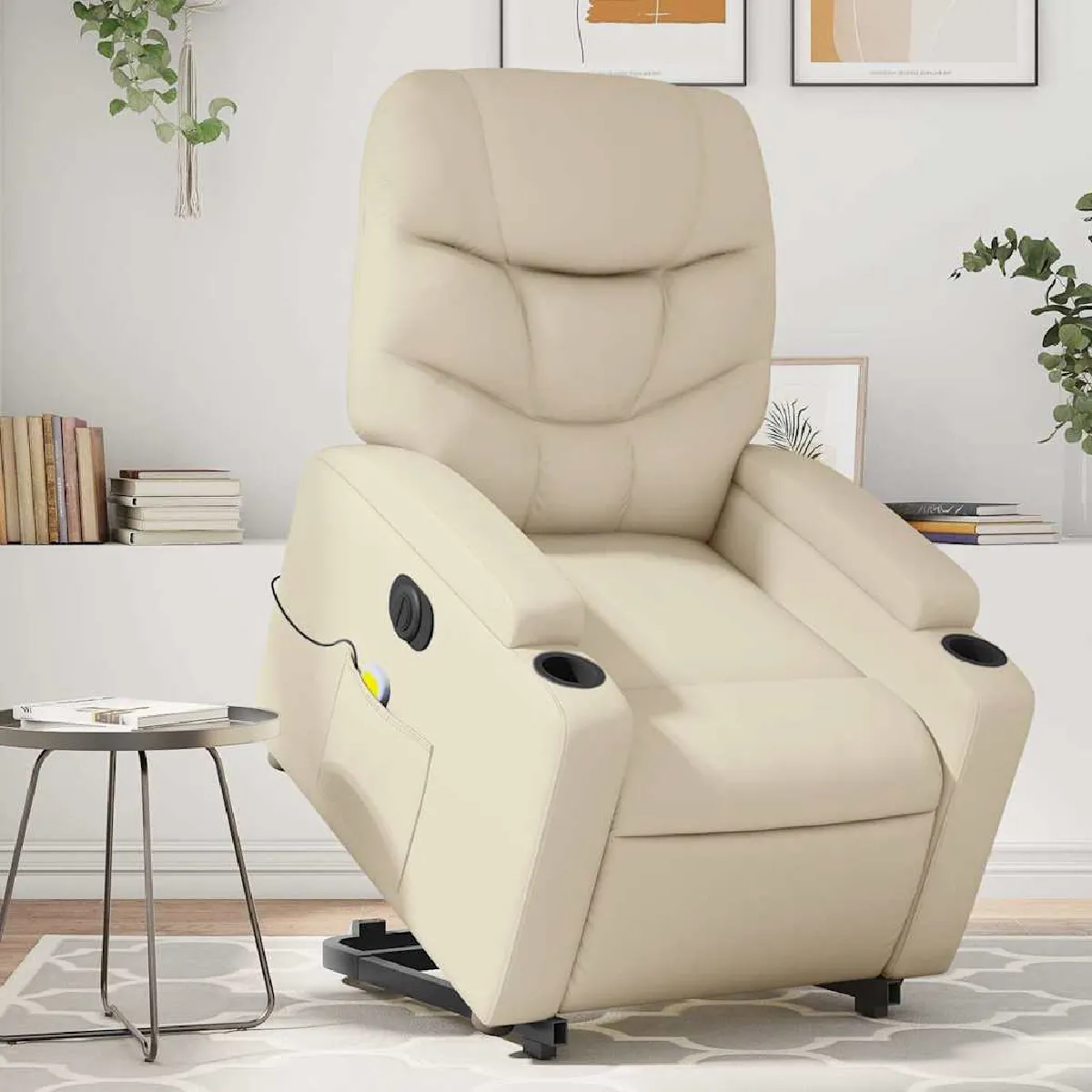 vidaXL Fauteuil inclinable de massage électrique Crème Similicuir