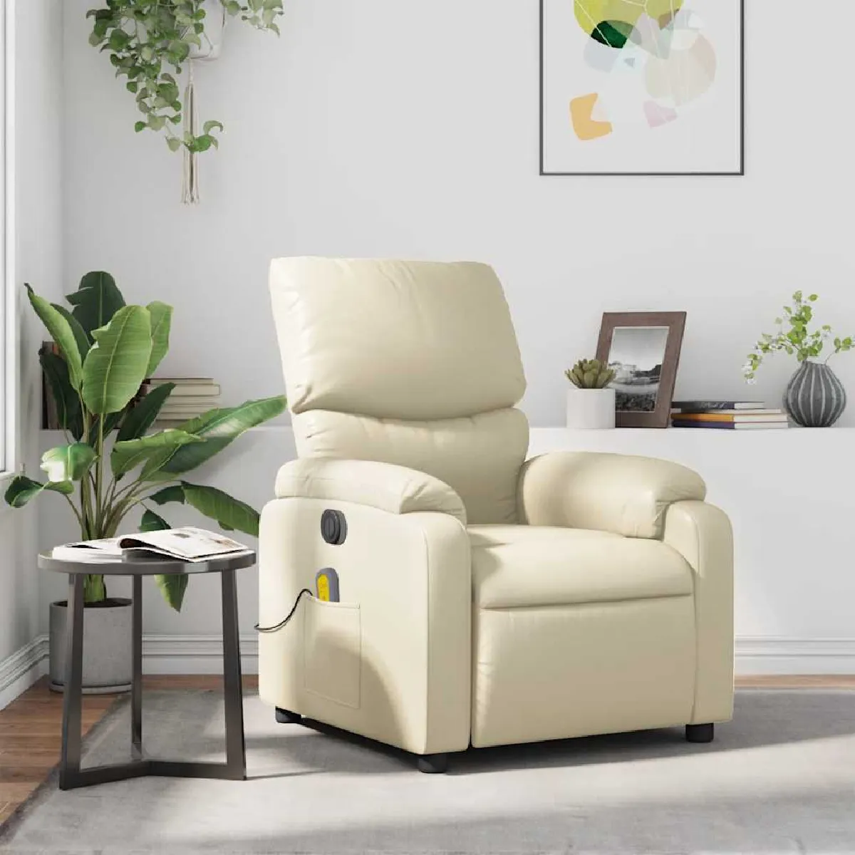 Non Communiqué Blanc Fauteuil Inclinable De Massage Crème Similicuir - Image 3