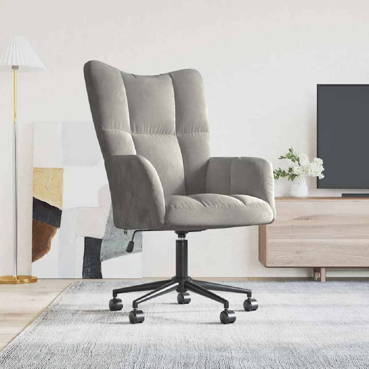 VIDAXL - Chaise de relaxation - Pivotante - Velours - Gris clair - Image 2