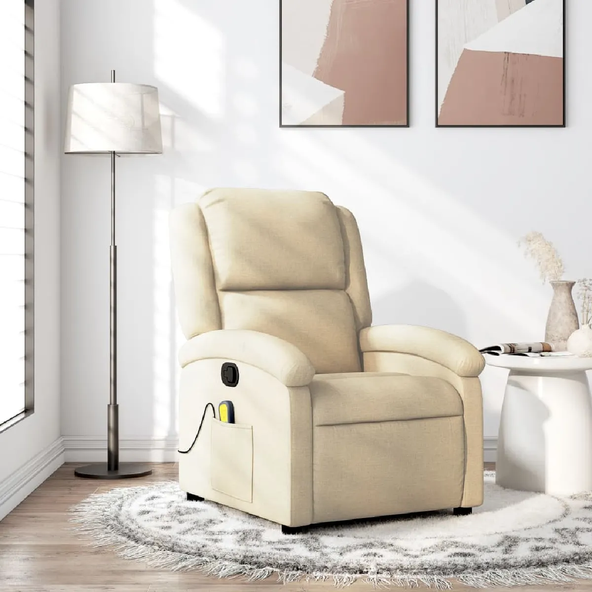 Vidaxl Fauteuil De Massage Inclinable - Crème Tissu
