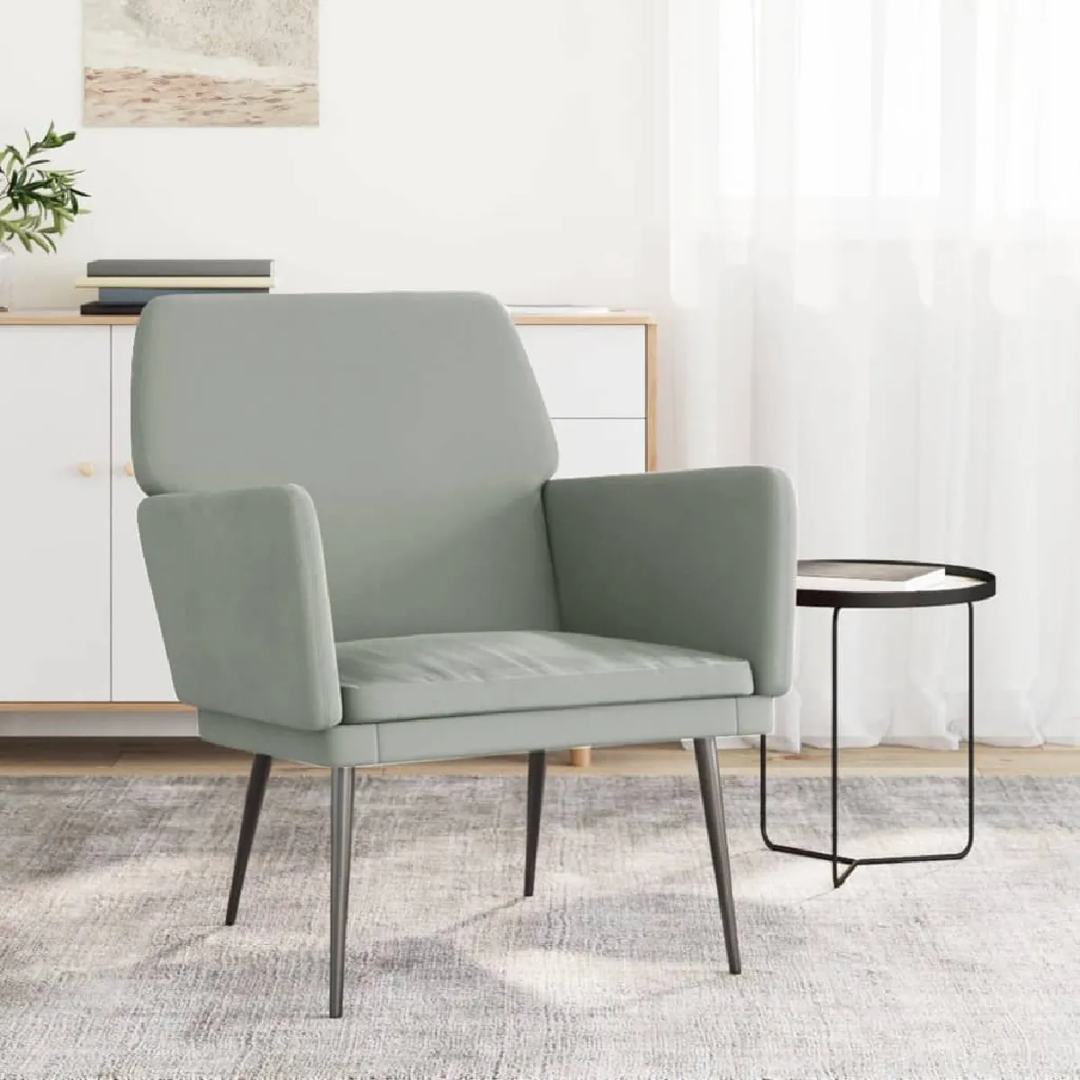 VIDAXL - Fauteuil - Velours - Gris Clair - 62x79x79 cm - Image 2