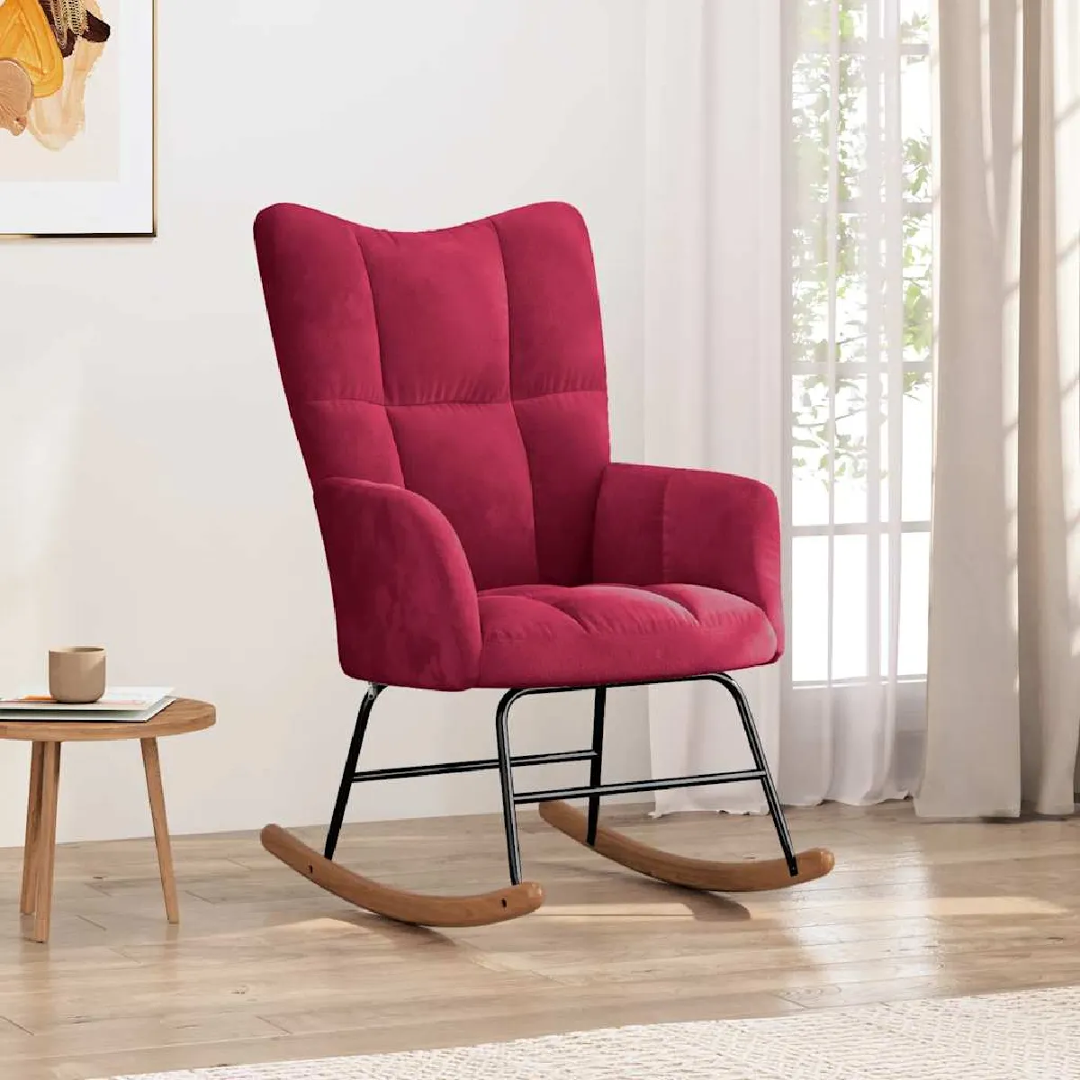 Non Communiqué Rouge Bordeaux Chaise À Bascule Velours - Image 3