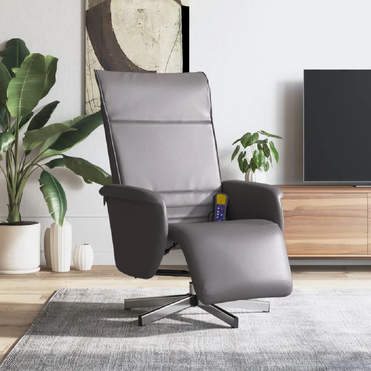 Vidaxl de massage repose-pieds - Gris Similicuir Vidaxl de massage repose-pieds - Gris Similicuir