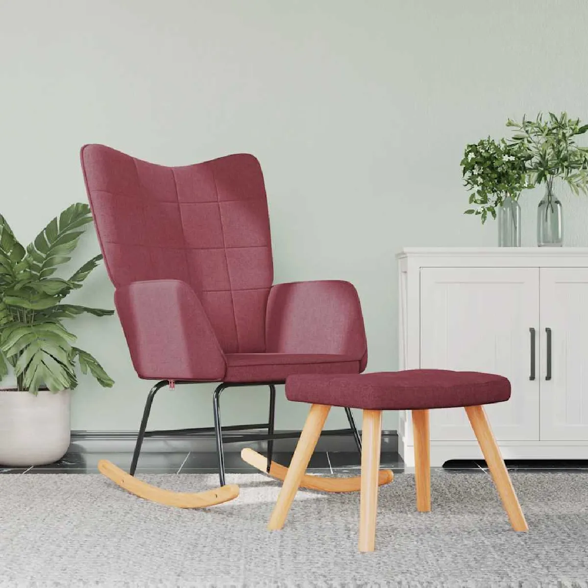 Vidaxl Rouge Chaise À Bascule + Tabouret