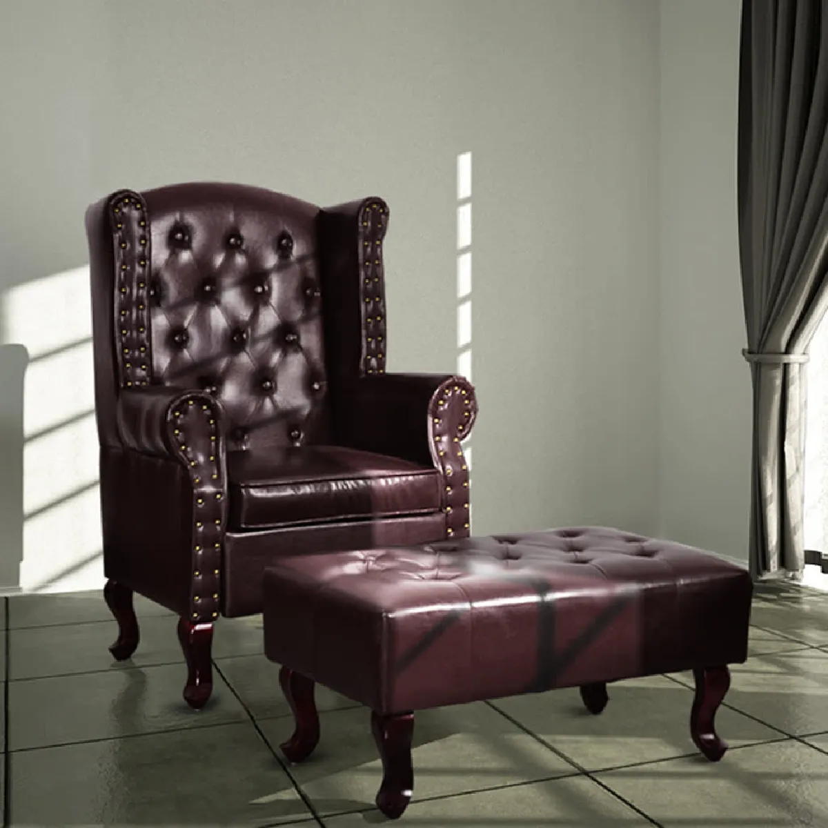vidaXL Fauteuil avec repose-pied - Marron foncé