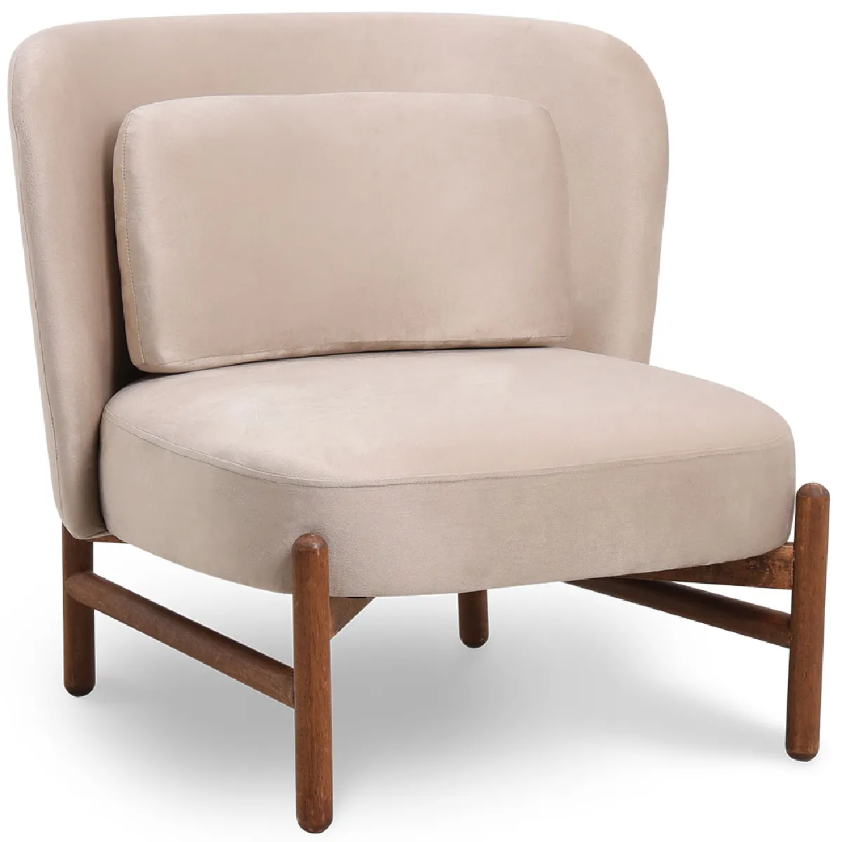 Fauteuil rembourré en velours et bois - Brina Beige Fauteuil rembourré en velours et bois - Brina Beige