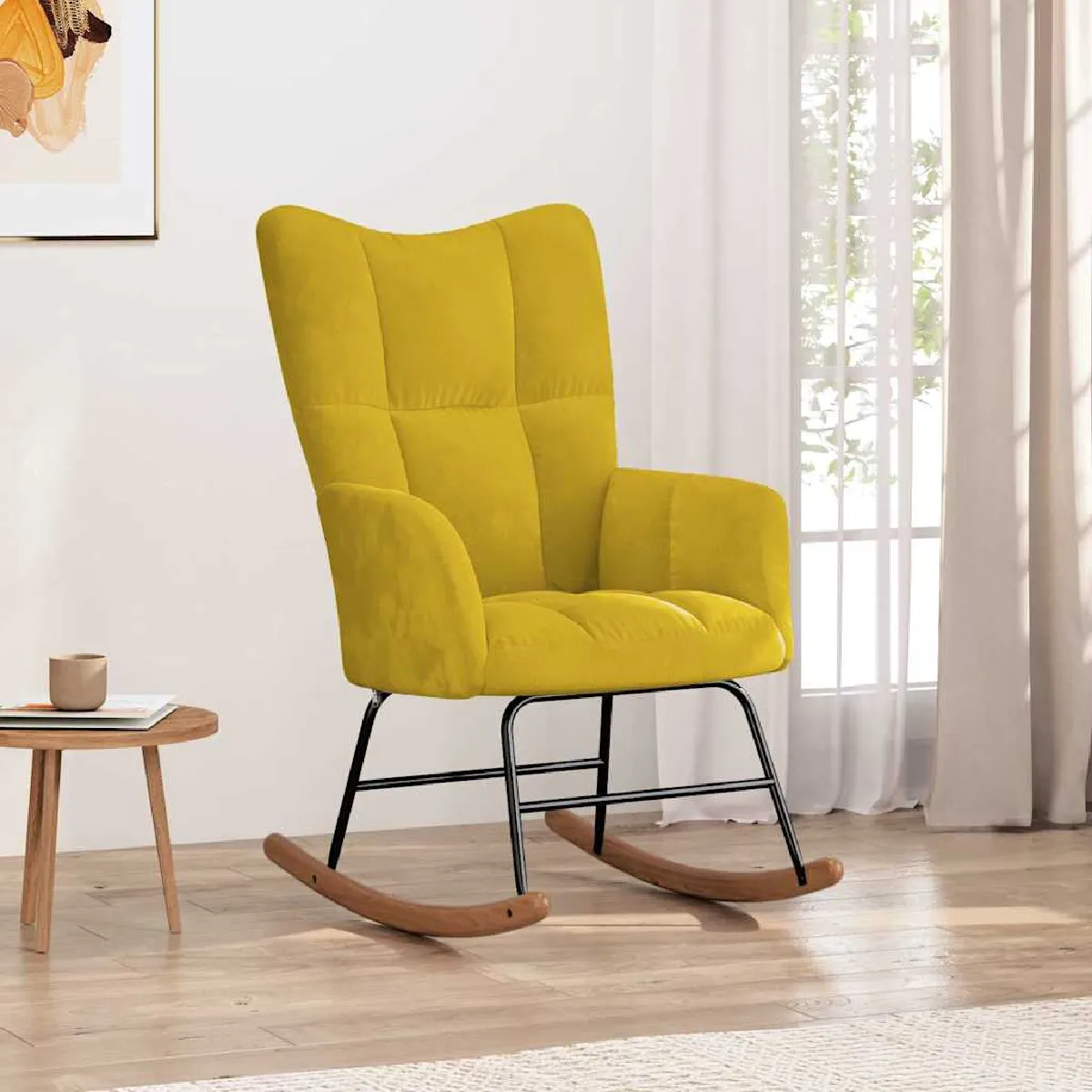 VIDAXL - Chaise à bascule - Velours - Jaune - Image 3