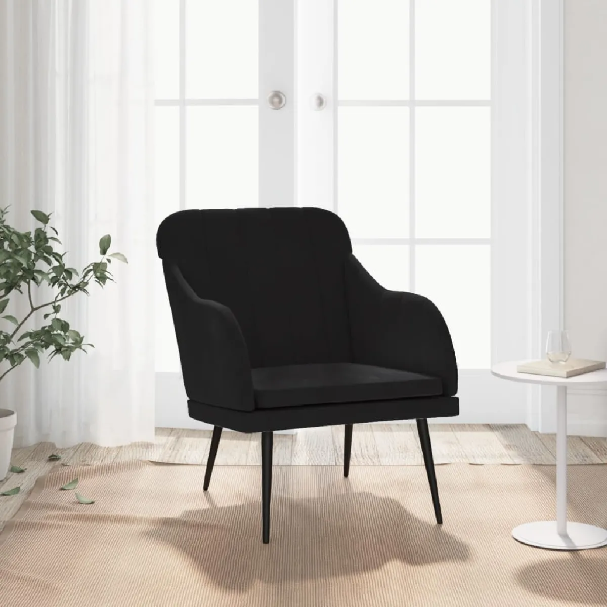 vidaXL Fauteuil Velours Noir 63x76x80 cm