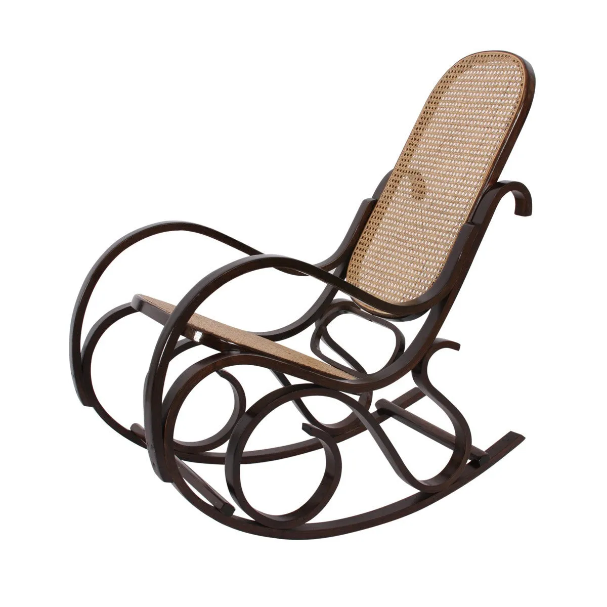 Decoshop26 Fauteuil à bascule rotin - Noyer
