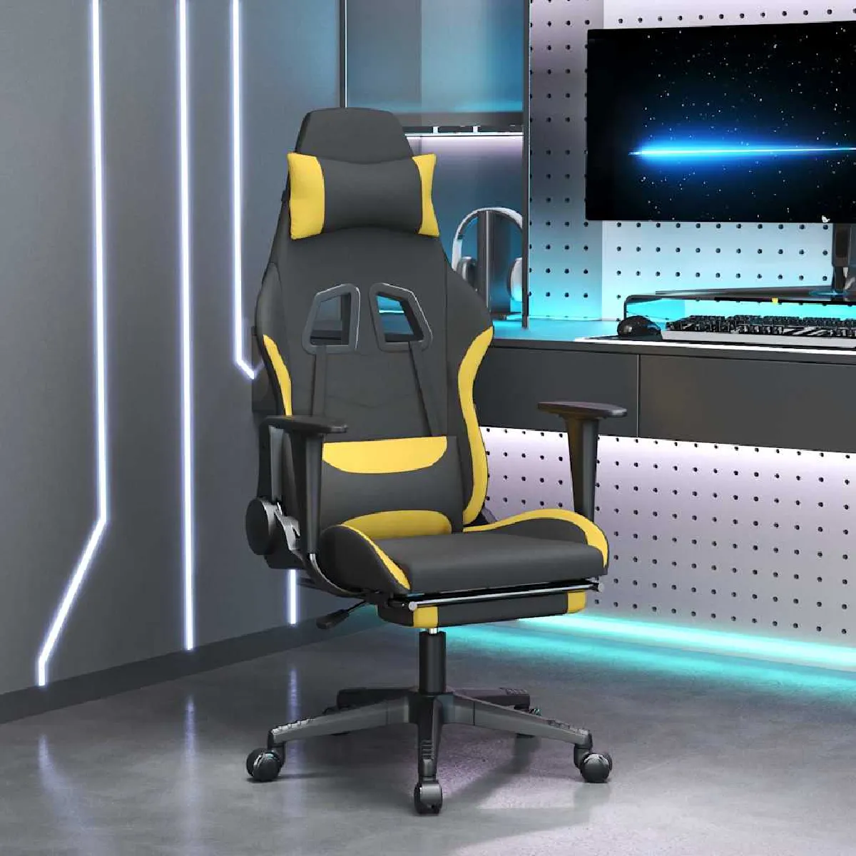 VIDAXL Chaise de jeu de massage avec repose-pied Noir et jaune Tissu - 