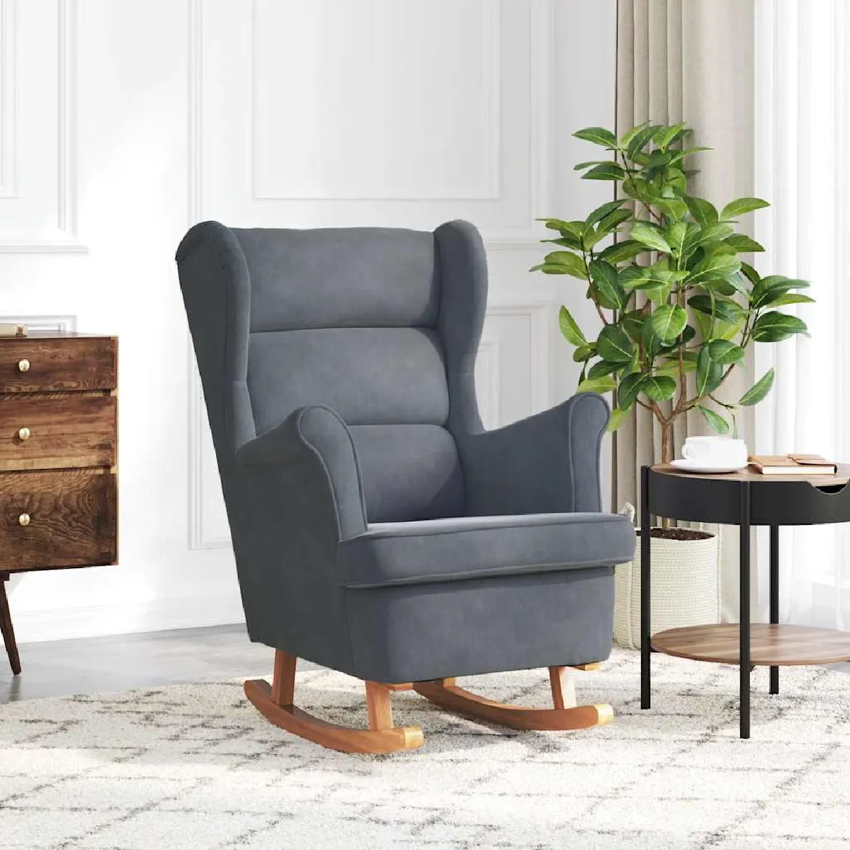 vidaXL Fauteuil à Bascule Gris Foncé Velours