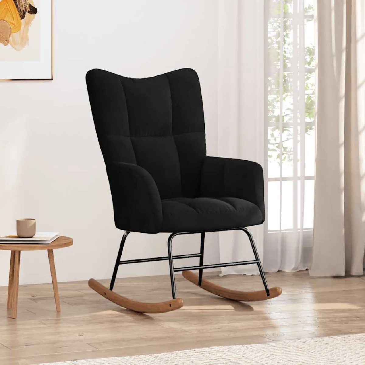 Non Communiqué Noir Chaise À Bascule Velours - Image 3