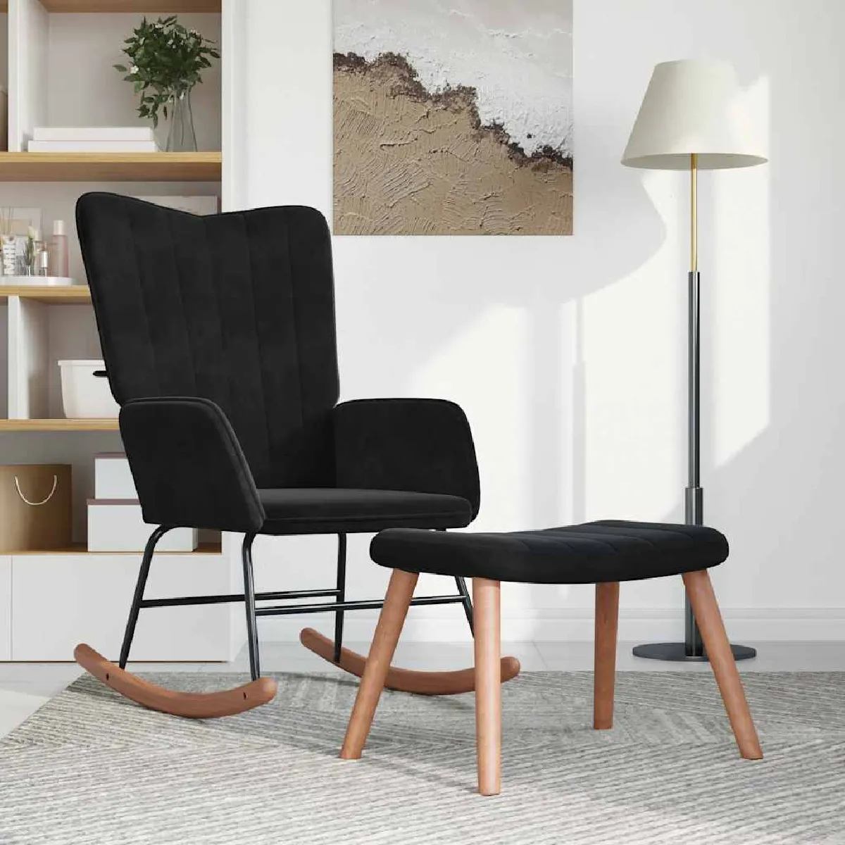 vidaXL Chaise à bascule avec repose pied velours - vue 2