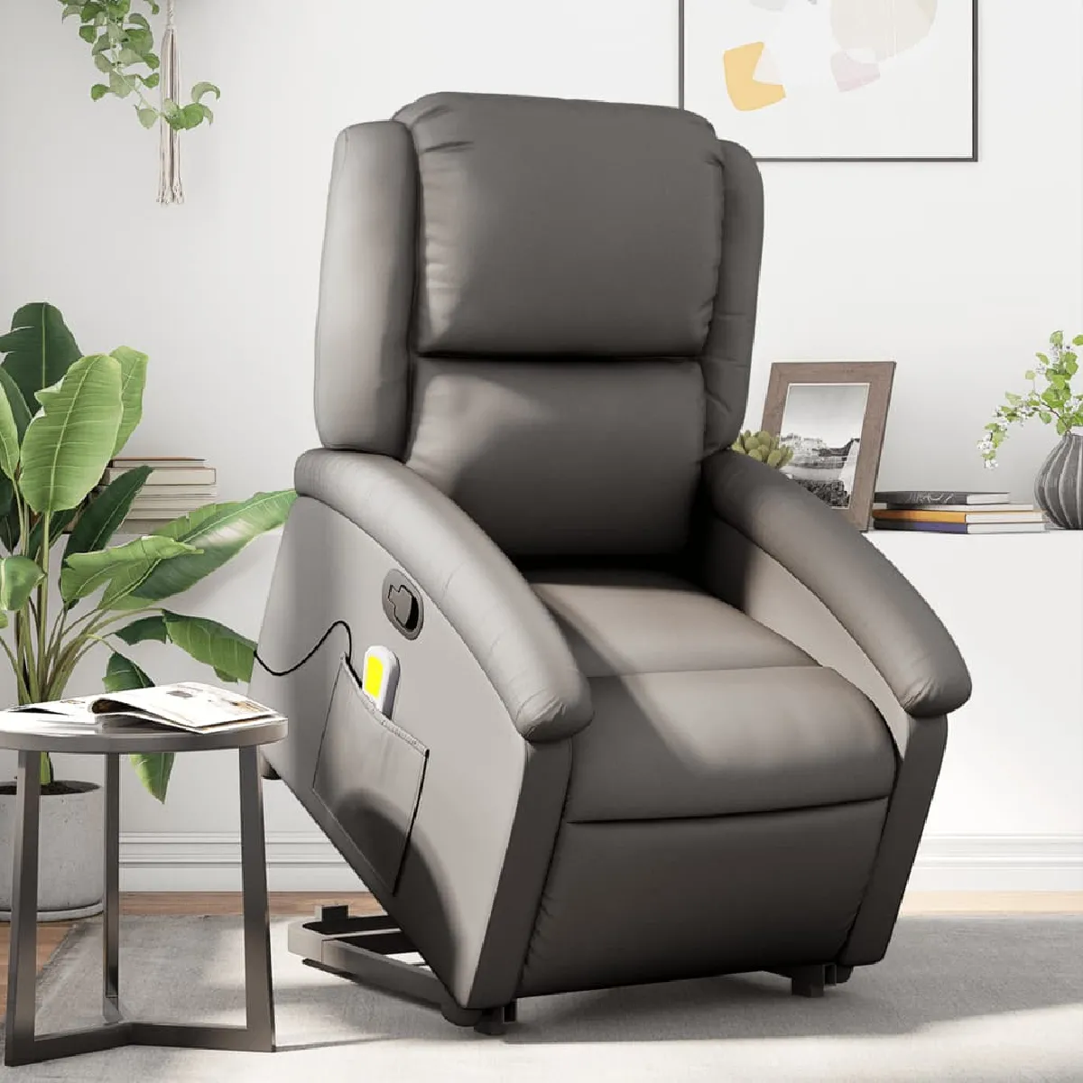 Vidaxl Gris Fauteuil De Massage - Cuir Véritable