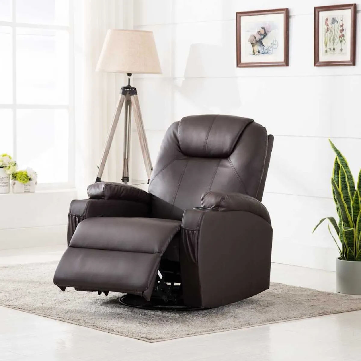 VidaXL Fauteuil à bascule de massage - Marron Similicuir