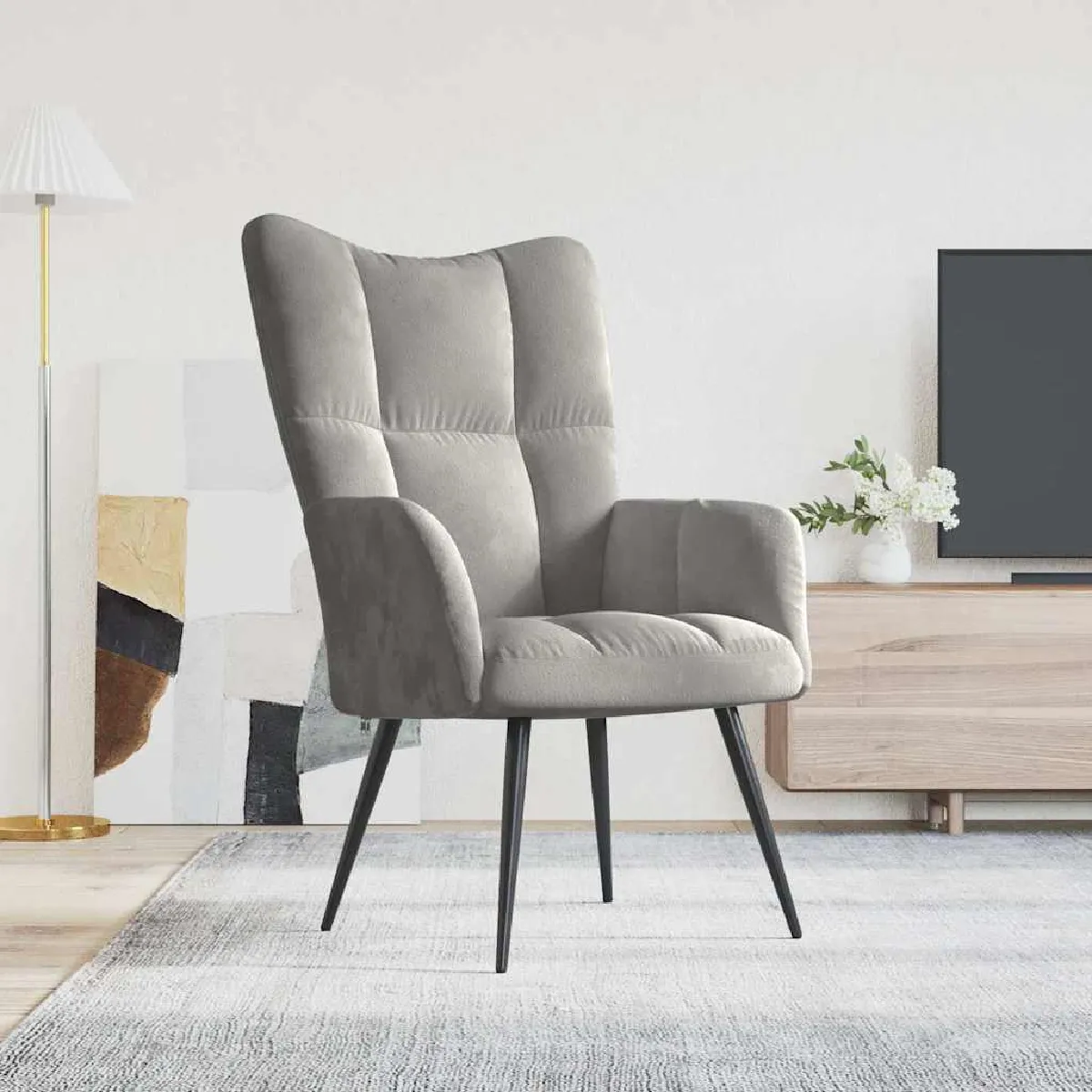 Non Communiqué Gris Vidaxl Relaxstoel Velours Clair - Image 3
