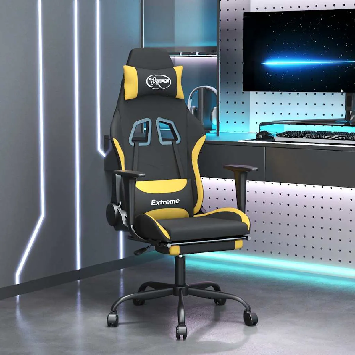VIDAXL  chaise de jeu de massage avec repose-pied noir et jaune tissu