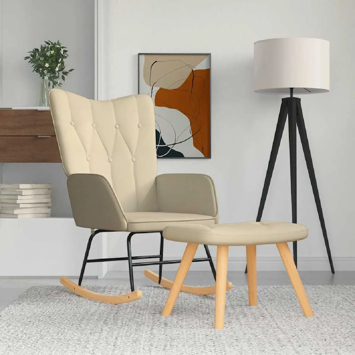 Vidaxl Chaise À Bascule Avec Repose-Pied - Crème
