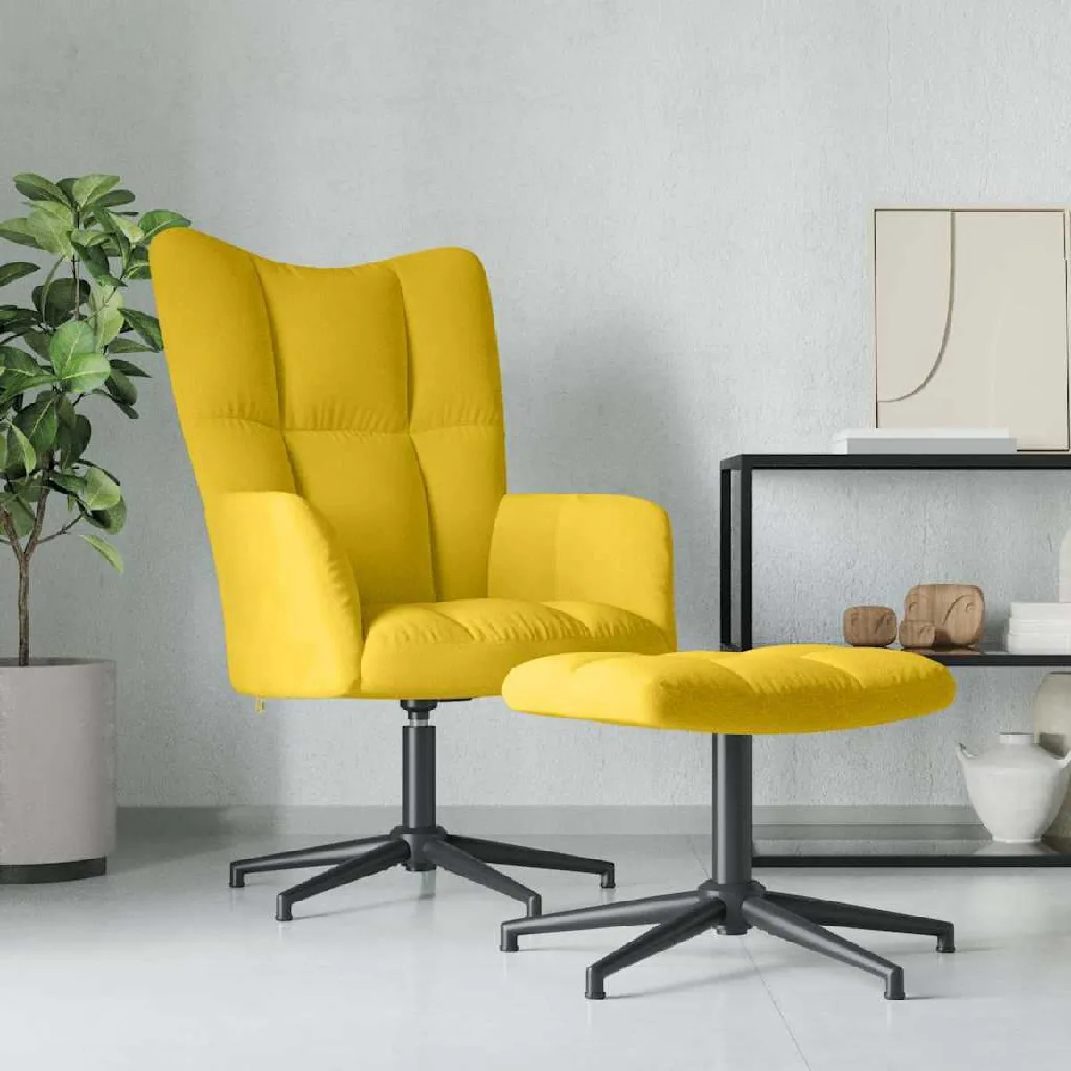 Non Communiqué Jaune Vidaxl Chaise De Relaxation Avec Tabouret Moutarde Velours328113 - Image 3