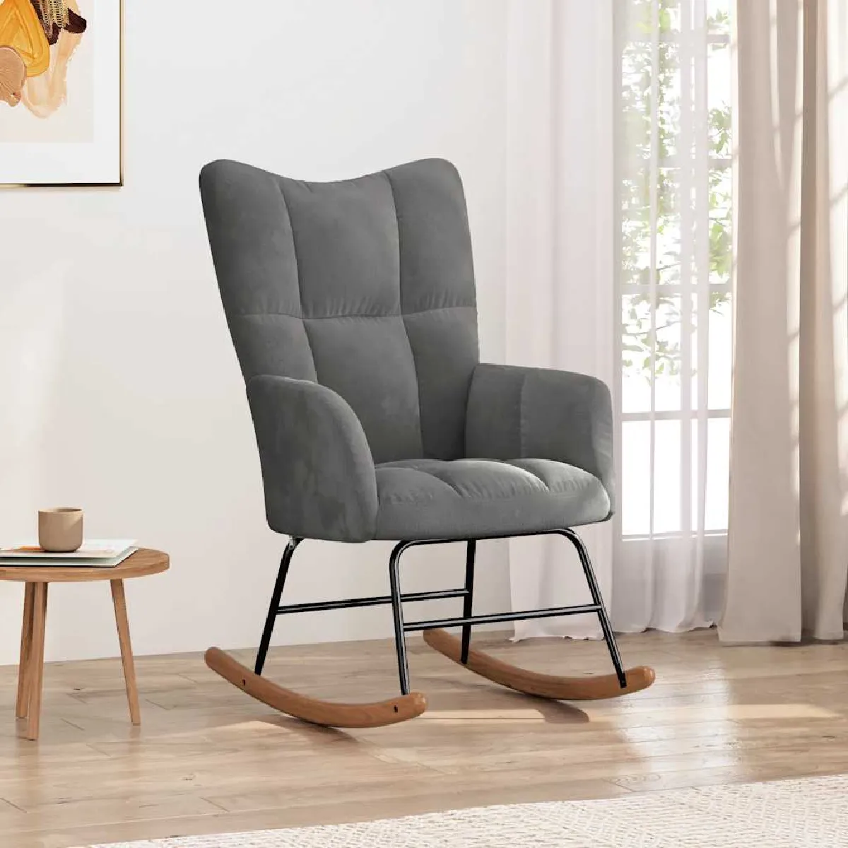 VIDAXL - Chaise à bascule - Velours - Gris - Image 2