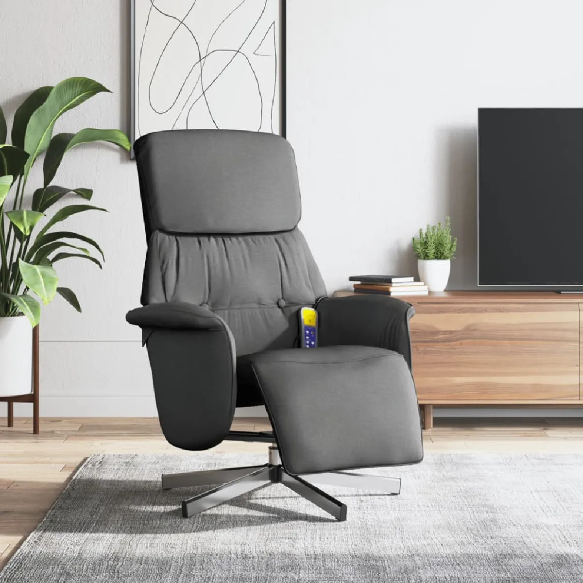 VIDAXL Fauteuil de massage inclinable - Gris foncé tissu