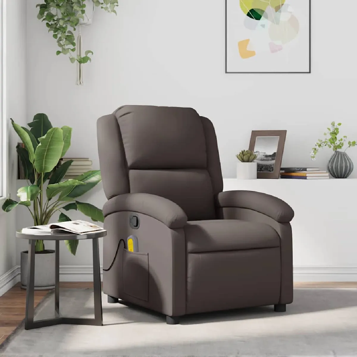 VIDAXL - Fauteuil de relaxation - Fauteuil de massage - Cuir véritable - Marron - Image 3