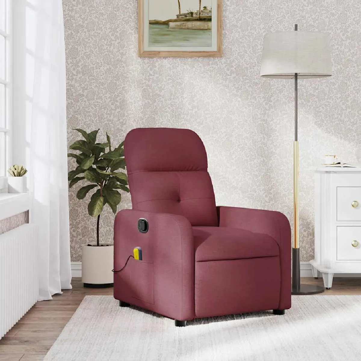 Vidaxl Fauteuil De Massage, Relaxation Tissu Bordeaux - Image 2