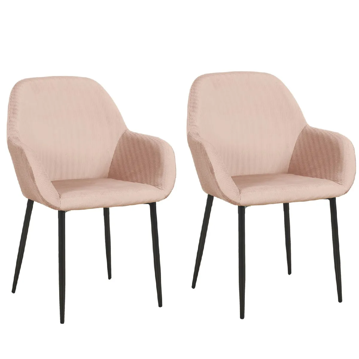 Lot de 2 Fauteuils de table Giulia effet velours - Rose Lot de 2 Fauteuils de table Giulia effet velours - Rose