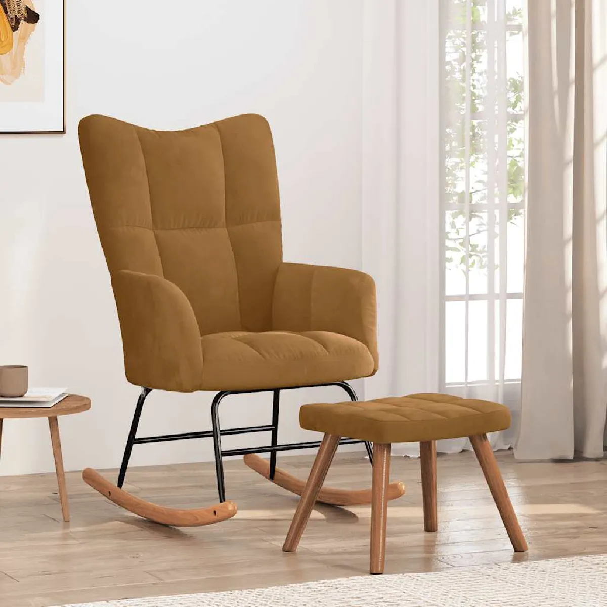 Vidaxl Marron Chaise À Bascule Velours