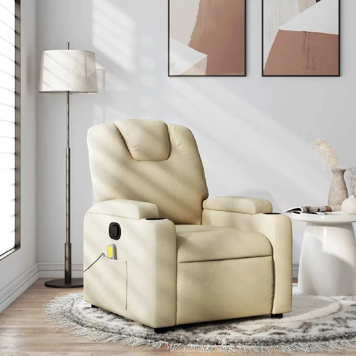 Vidaxl Fauteuil De Massage, Relaxation Tissu Crème - Image 2
