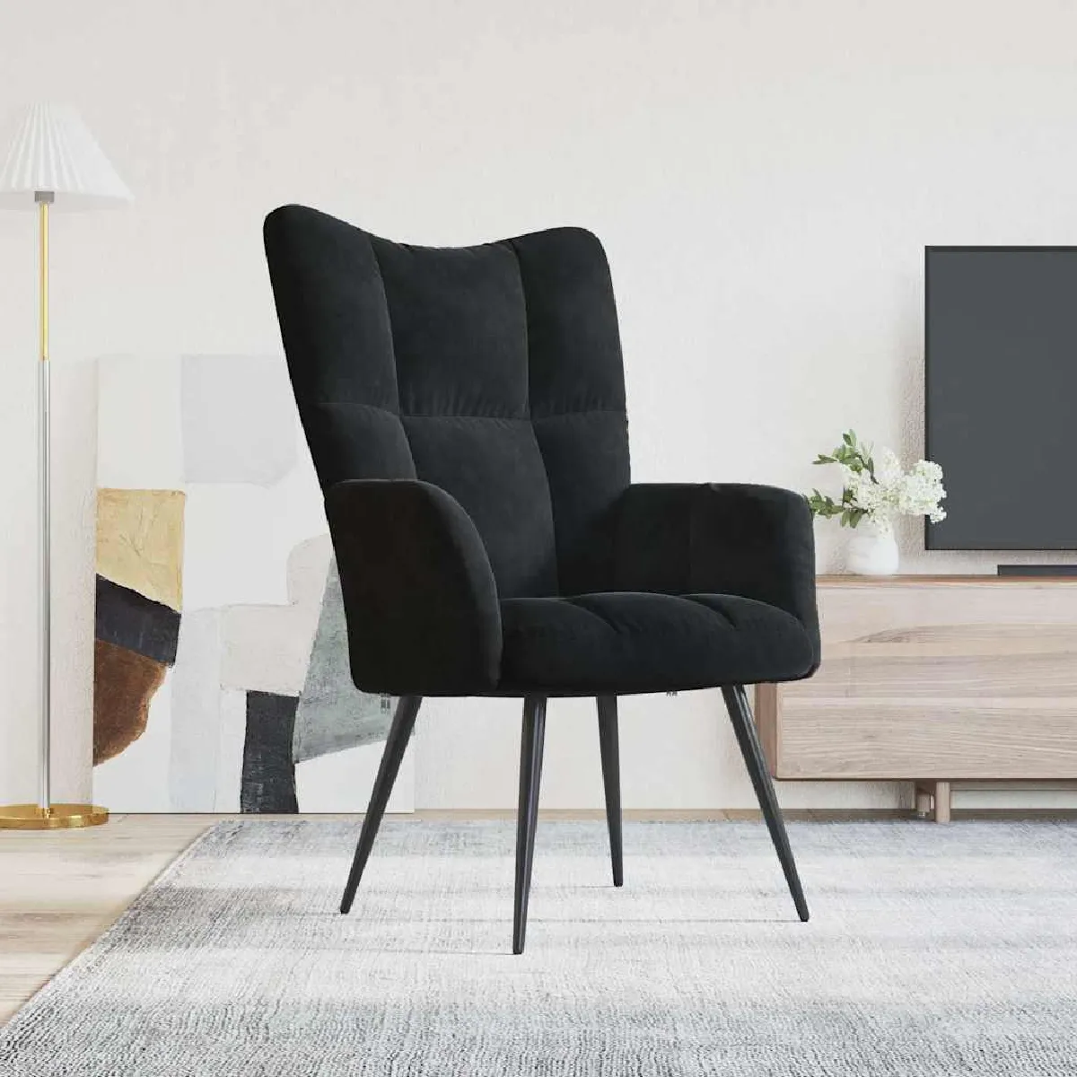 Vidaxl Noir Chaise De Relaxation Velours - Image 3